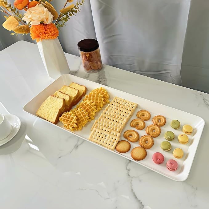 Serving Tray Platter Rectangle, Plastic White Food Trays - Image 7
