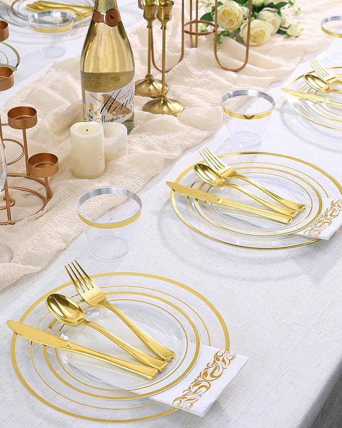 700 Pieces Clear Gold Disposable Dinnerware Set - Image 6
