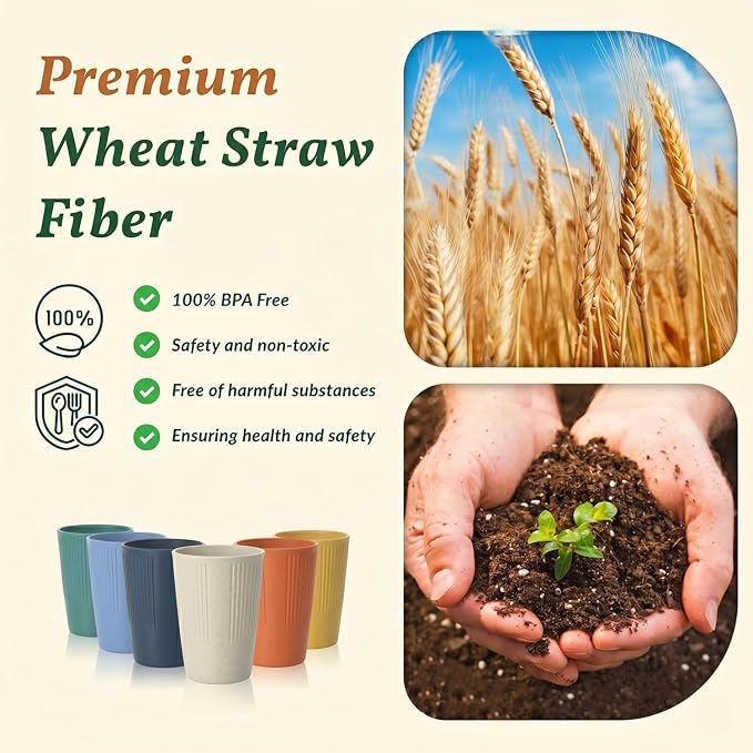 Homienly Drinking Glasses Wheat Straw cups, Unbreakable Alternative to 12oz - Image 5
