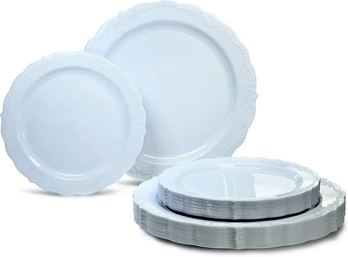 " OCCASIONS " 120 Plates Pack, Vintage Wedding Party Disposable Plastic Plates by OCCASIONSFINESTPLASTICTABLEWARE