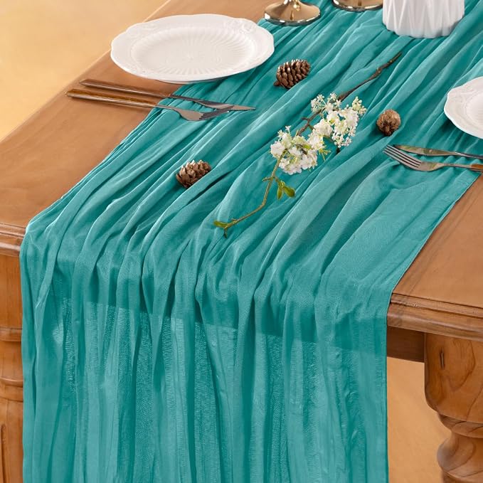 Teal Cheesecloth Table Runner 120 Inches 10 Ft Gauze Table Runner | Summer Boho - Image 5