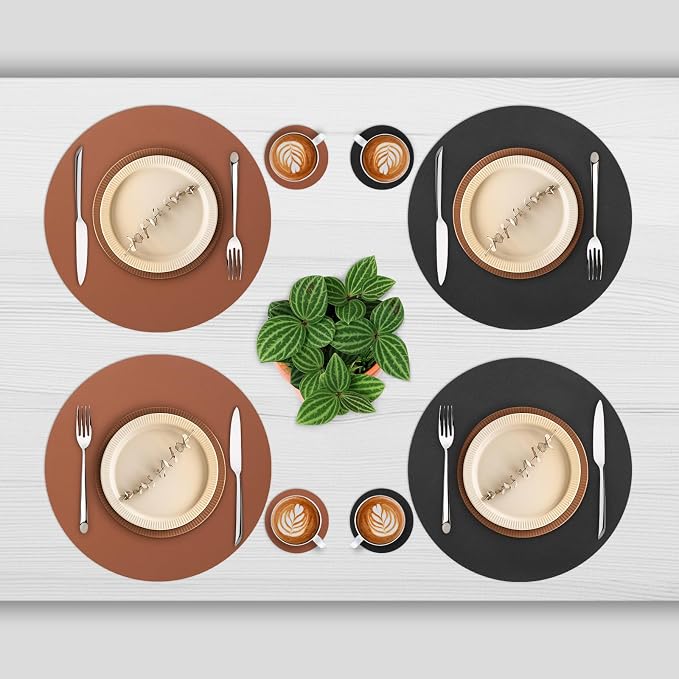 Myir JUN 15 Inches Round Placemats Set of 4 Faux Leather Place Mats | - Image 2