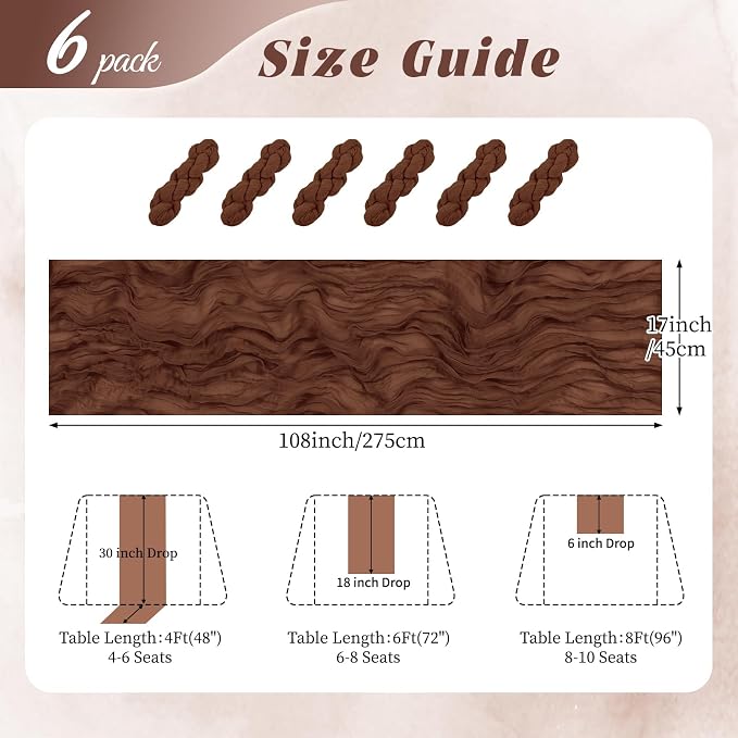 6 Pack Brown Cheesecloth Table Runner 17x108 Inch Semi Sheer Boho Gauze Cheese - Image 2