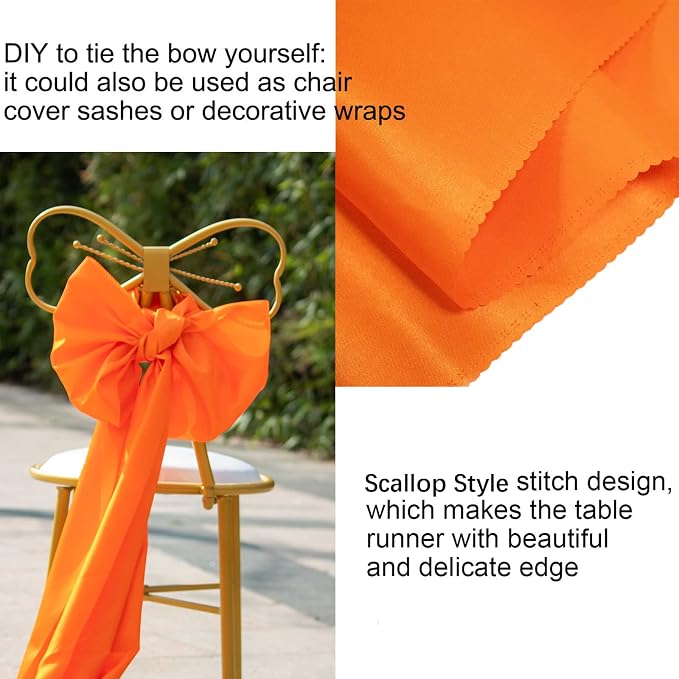 15 Pack Orange Table Runners, 12x108 Inches | Satin, Silk and Smooth Fabric - Image 7
