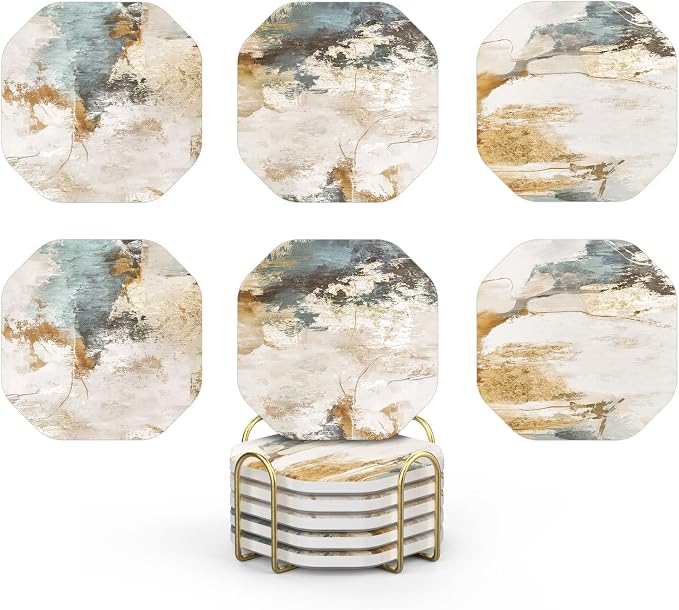 UMIRRO Absorbent Ceramic Stone Coasters Set of 6 by Umirro