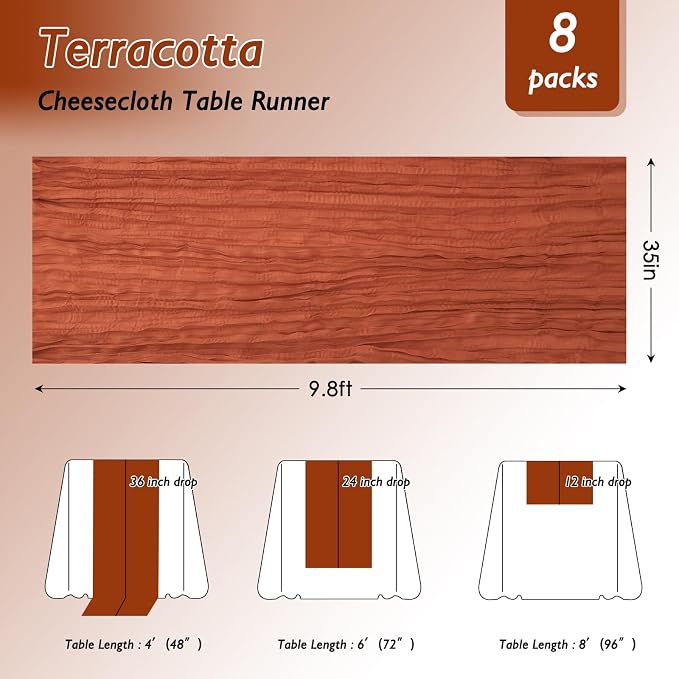 12 Pack Terracotta Cheesecloth Table Runner 120 Inch Boho Wedding Decor | - Image 2