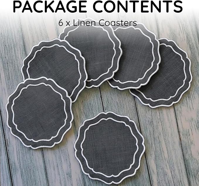Drink Coasters Set of 6, 6x6 inch, Absorbent Linen Drink Mats - Image 2