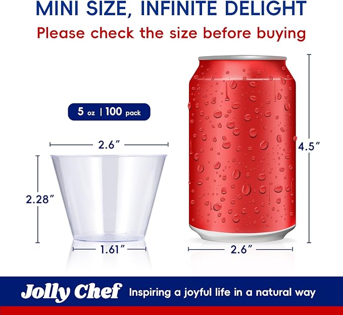 JOLLY CHEF 5 oz 100 Pack Small Clear Disposable Cups, Disposable Plastic Shot - Image 2