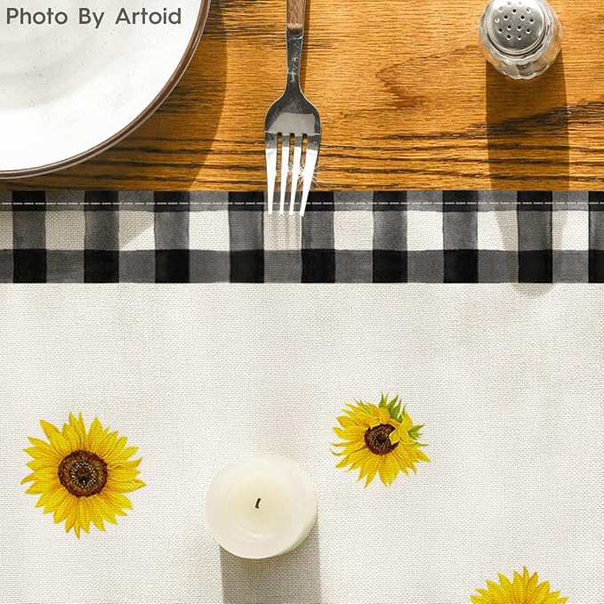 Artoid Mode Buffalo Plaid Sunflower Vase Sunshine Summer Table Runner, Spring - Image 7