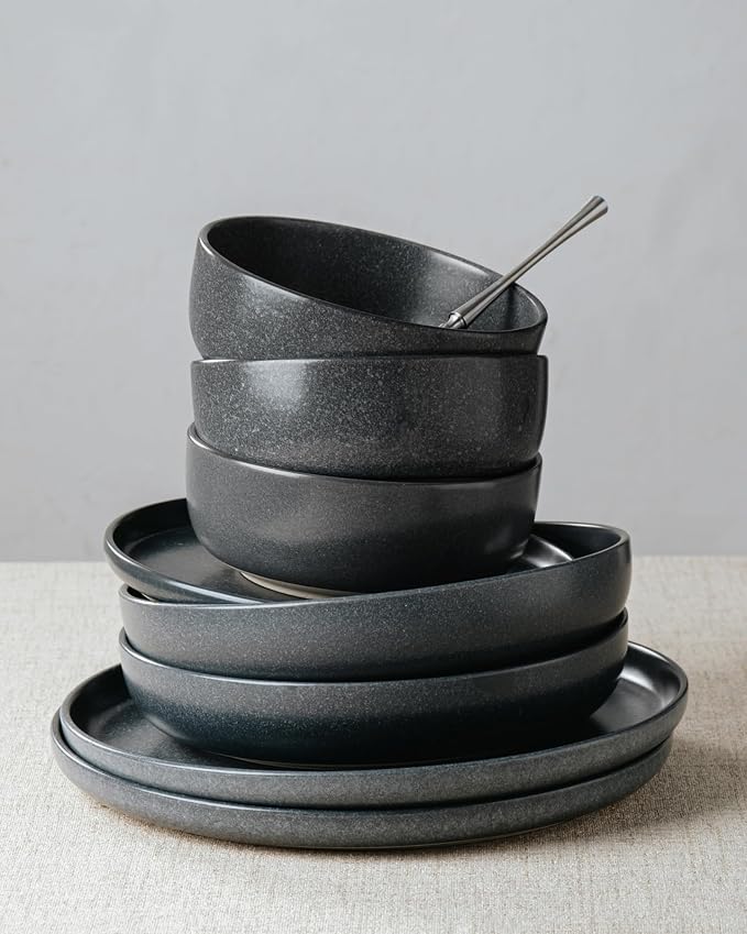 Famiware Milkyway 12-Piece Stoneware Dinnerware Set, Matte Dark Charcoal | - Image 4
