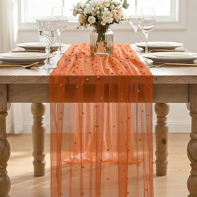 Artoid Mode Pearl Terrcotta Gauze Table Runner 120 Inch 10FT, Seasonal Sheer - Image 2