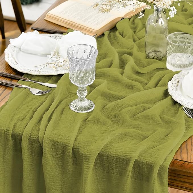 Artoid Mode Boho Cheesecloth Gauze Grass Green Wedding Table Runner, 160 Inch by ArtoidMode