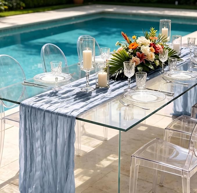 10 Pack Dusty Blue Cheesecloth Table Runner 21 x 120 Inch Boho Gauze Sheer - Image 5