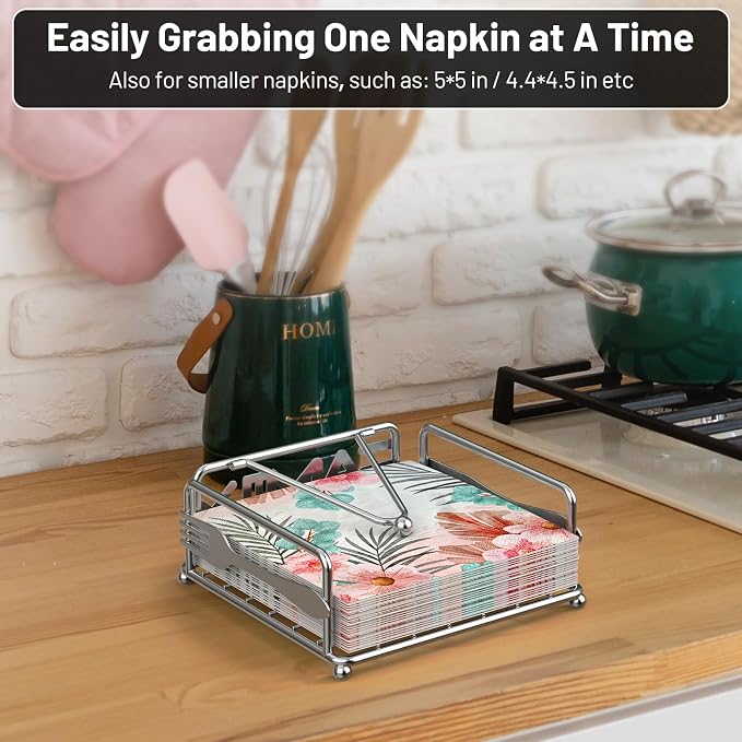 Napkin Holder for Table, Weighted Arm, Square Cocktail Paper Holder, Elegant - Image 3