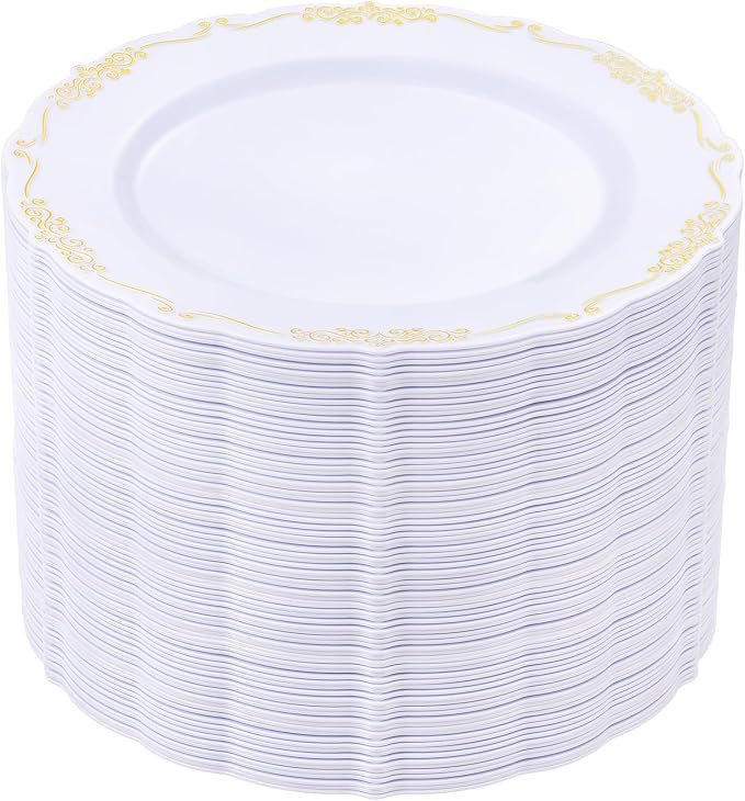 DaYammi 60PCS White and Gold Plastic Plates by DaYammiwillaccompanyyou