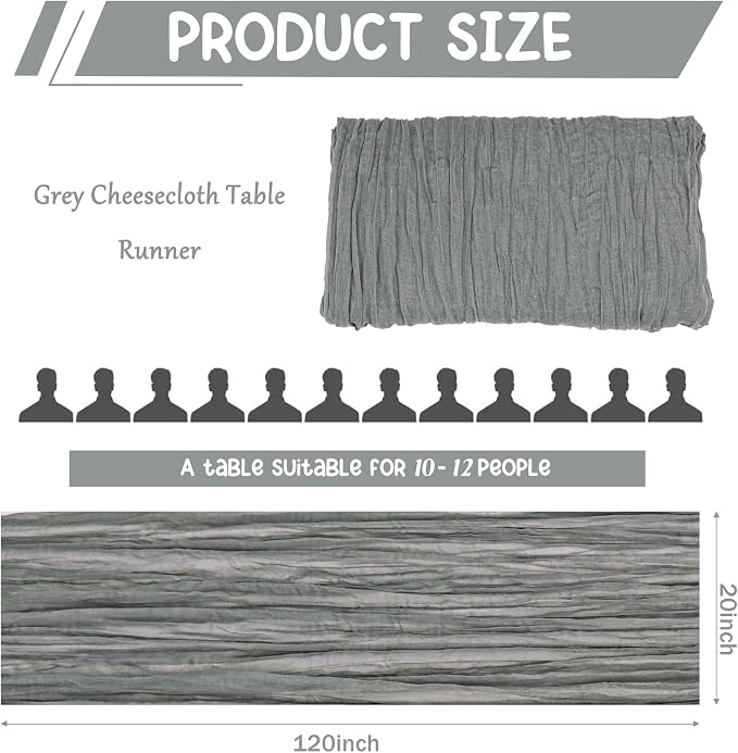 10 Pack Grey Cheesecloth Table Runner 10FT Boho Gauze Fabric Table Runner - Image 2