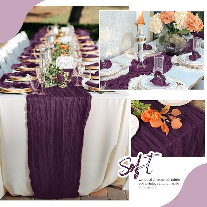 6 Pack Dark Purple Cheesecloth Table Runner 17x108 Inch Semi Sheer Boho Gauze - Image 4