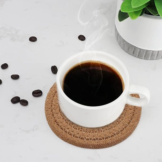 ABenkle Drink Coasters with Holder Set of 10, Cotton Woven Absorbent Coasters - Image 4