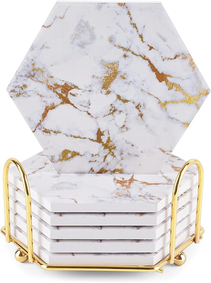 Marble Gold Coasters for Drinks Absorbent by Geichan