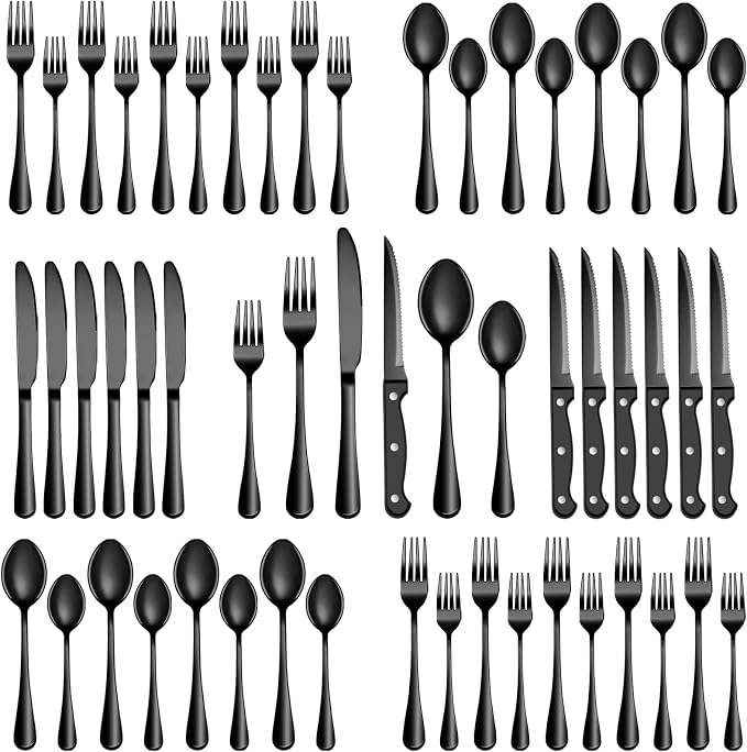 24 Pcs Black Silverware Set by MUTNITT