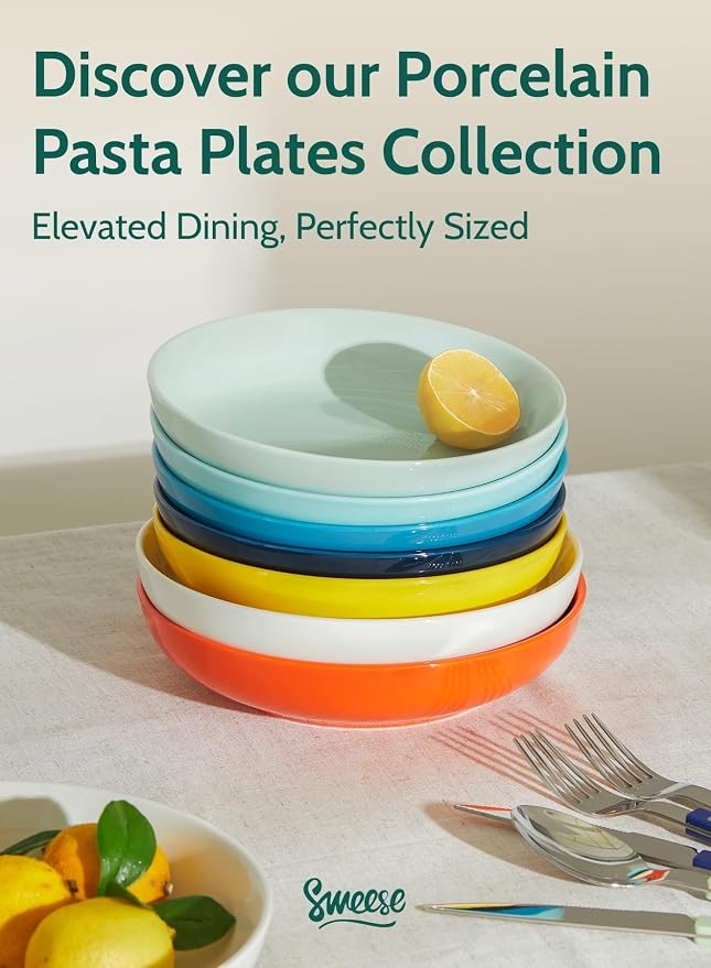 Sweese Pasta Bowls, 30 Ounce Salad Serving Bowls Set of 6, 8.4 Inch Porcelain - Image 8