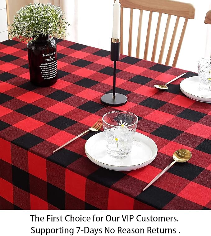 ShinyBeauty Checked Square Tablecloth 54x54-Inch Red and Black Buffalo Plaid - Image 4