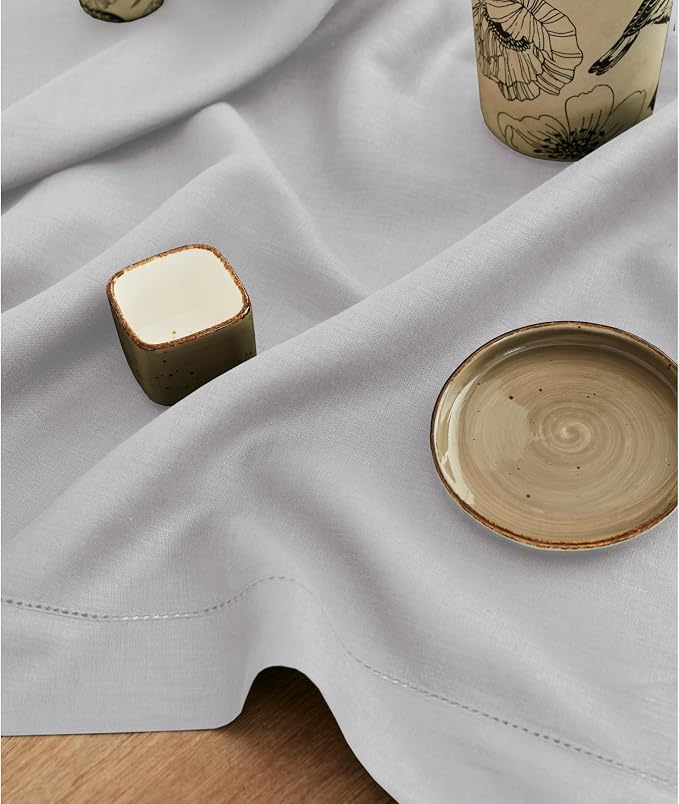 Solino Home 100% Pure Linen Dining Table Runner Grey Hemstitch, 14 x 132 in | - Image 3