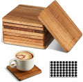 10 Pcs Unfinished Acacia Wood Coasters Bulk, 4 Inch Square Wooden Coasters by Ferrochef