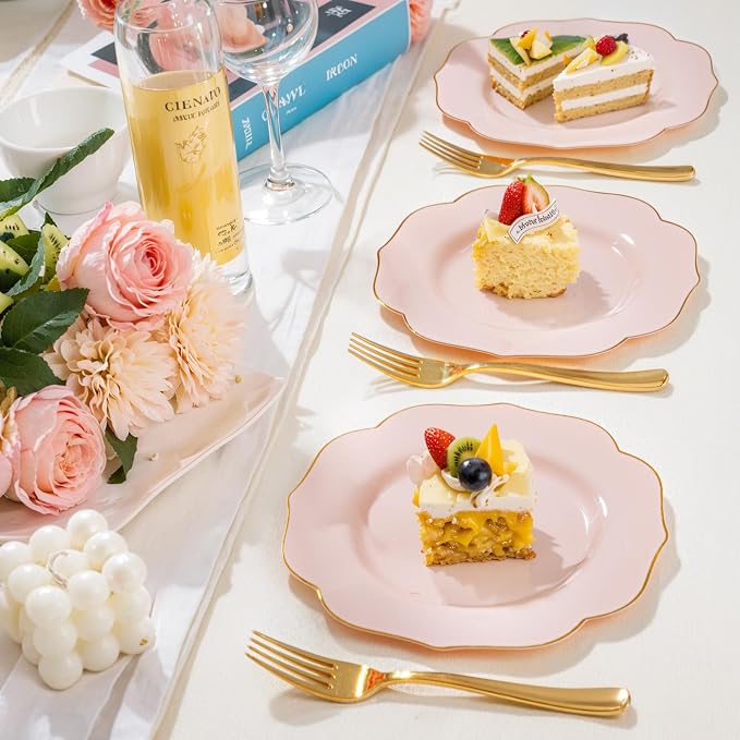 bUCLA 48Pieces Pink Plastic Dessert Plates - Image 9