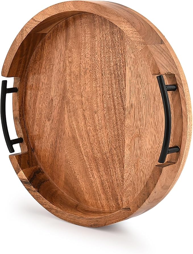 Tray Acacia Wood Round Serving Tray - Image 2
