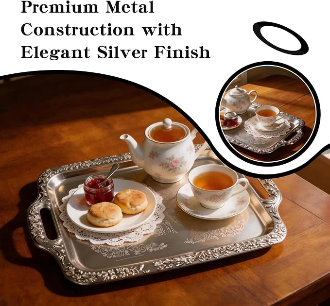 Silver Serving Tray, Metal Serving Tray - Image 4