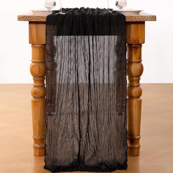 DeZerlor Black Cheesecloth Table Runner 1 Pack Halloween Runner | 120Inches - Image 4