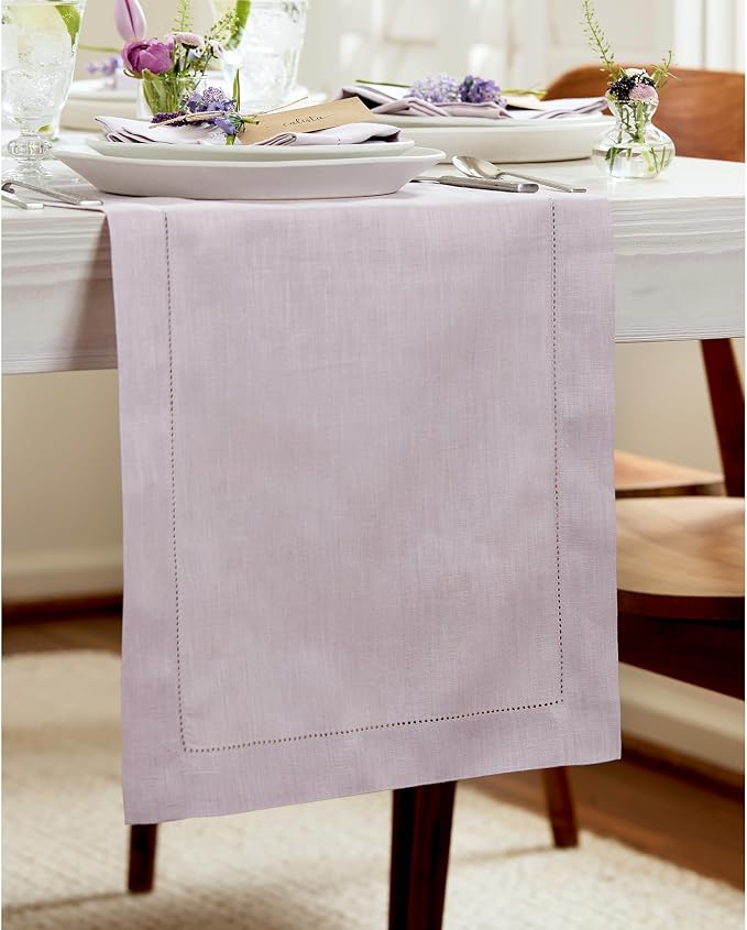Solino Home 100% Linen Table Runner Lilac, Classic Hemstitch 14 x 108 in | - Image 2