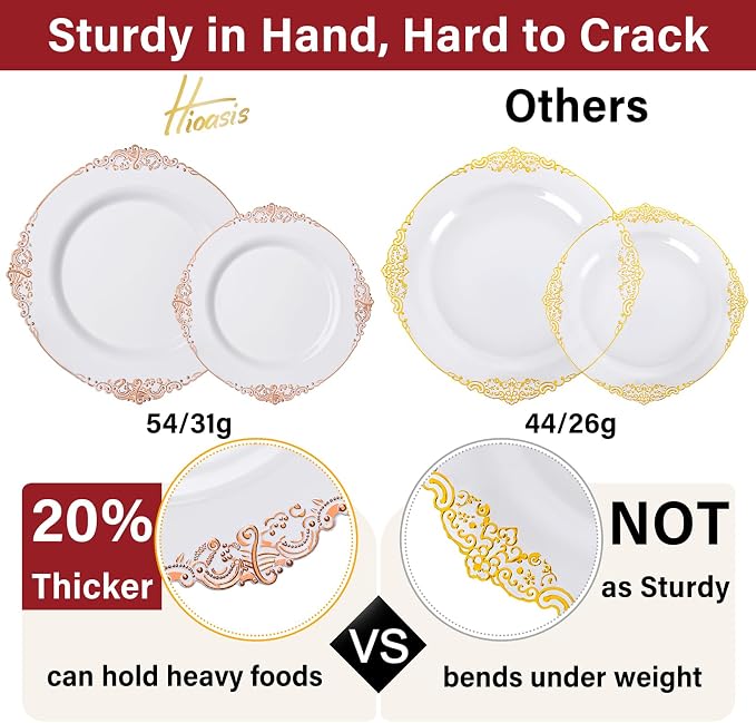 350 Pcs Rose Gold Plates for Party | Elegant Dinnerware for 50 Guests, Includes - Image 4