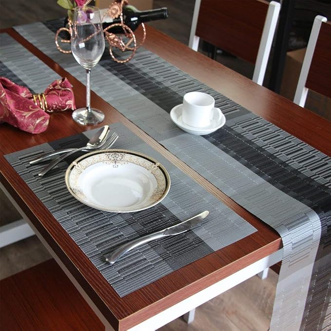 SHACOS Placemats with Table Runner Set of 7 Woven Vinyl Table Mats and Runner - Image 5