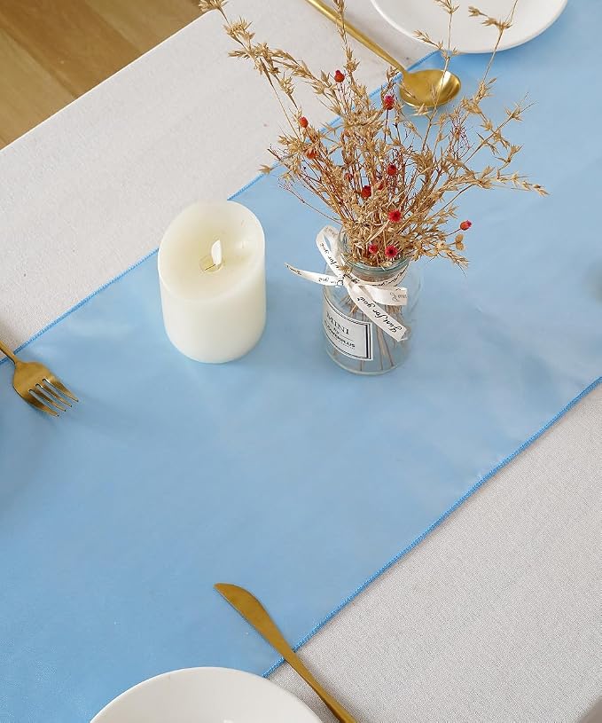 5 Pcs Baby Blue Satin Table Runners 12x108 inch Bright Satin Silk Fabric | - Image 4