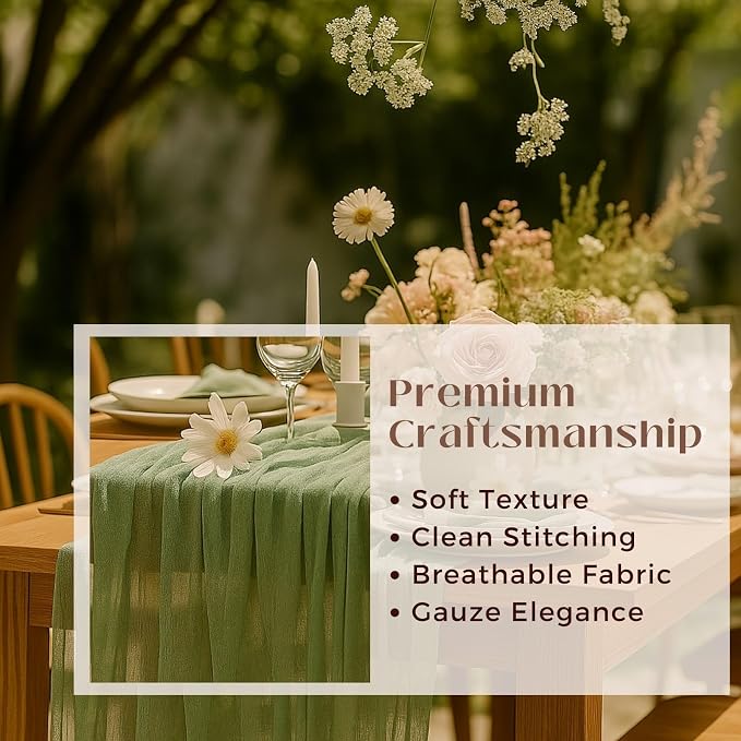 12 Pack Sage Green Cheesecloth Table Runners – 10FT Rustic Gauze Bulk Set - Image 3