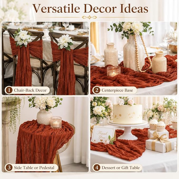 10 Pack Terracotta Cheesecloth Table Runner 22 x 120 Inch Boho Table Runner | - Image 8