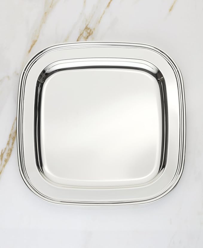 Reed & Barton Derby Silverplate Square Serving Tray, Coffee Table Decor | hand - Image 2