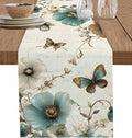 Turquoise Tulip Table Runners 72 Inches Long, Spring Vintage Botanical Table by Unknown