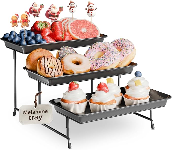 Bumusty 3-Tier Melamine Serving Tray Set, 11.5 x 5.6 in, Birthdays and Holidays by BUMUSTY