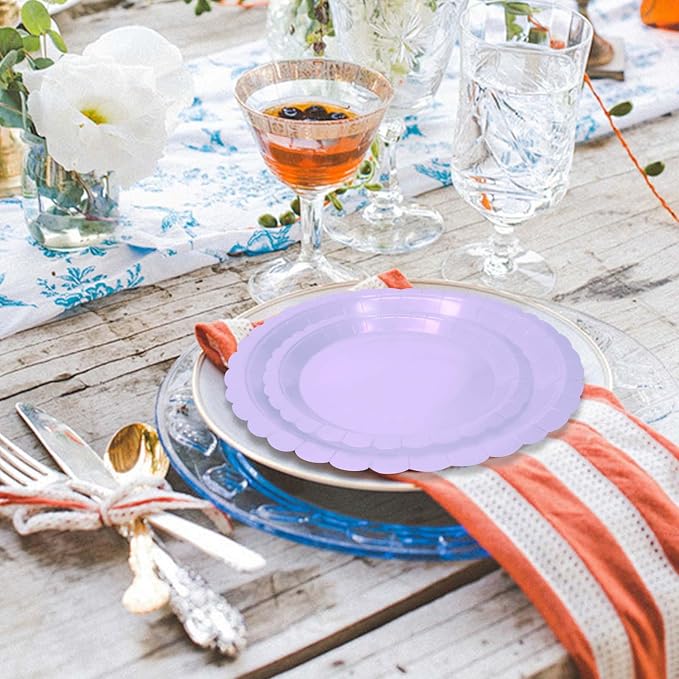 50 Pcs Light Purple Scalloped Paper Plates 25 × 7'' and 25 × 9'' Disposable - Image 7