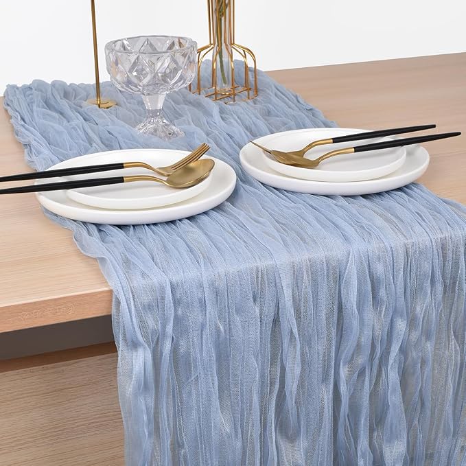 Blue Cheesecloth Table Runner Cheese Cloth Wedding Birthday Party Decor | 10Ft - Image 4