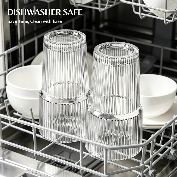 INSETLAN 20 oz Ribbed Glass Tumblers - Image 9