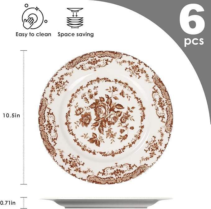 Dinner Plates, 10.5 inch Rose Floral Plate, Microwave Safe - Image 2