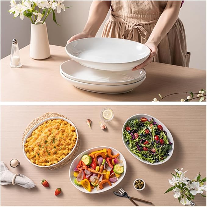 12 Inch Oval Serving Platters Set of 3, Deep Porcelain Oval Platter - Image 6