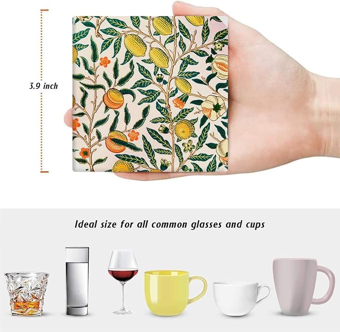 HUXJOKO Coasters for Drinks Set of 6, William Morris Floral Pattern Absorbent - Image 3