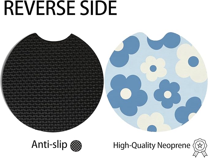 2pcs Cute Flowers Car Coasters, Absorbent Universal neoprener Cup Holder - Image 4