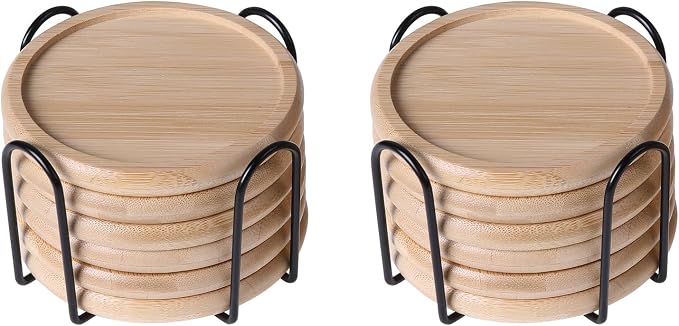 4 Inch Bamboo Drink Coasters Set by Unknown