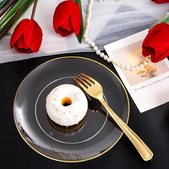 PULOTE 100PCS Clear and Gold Plastic Plates - Image 6